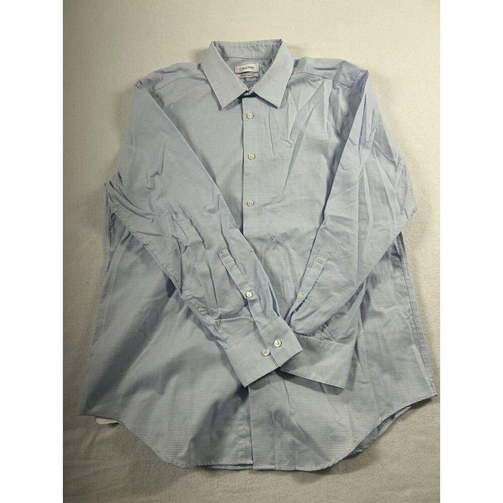 Calvin Klein Men's Dress Shirt Size Large Bue/White Dots 332
